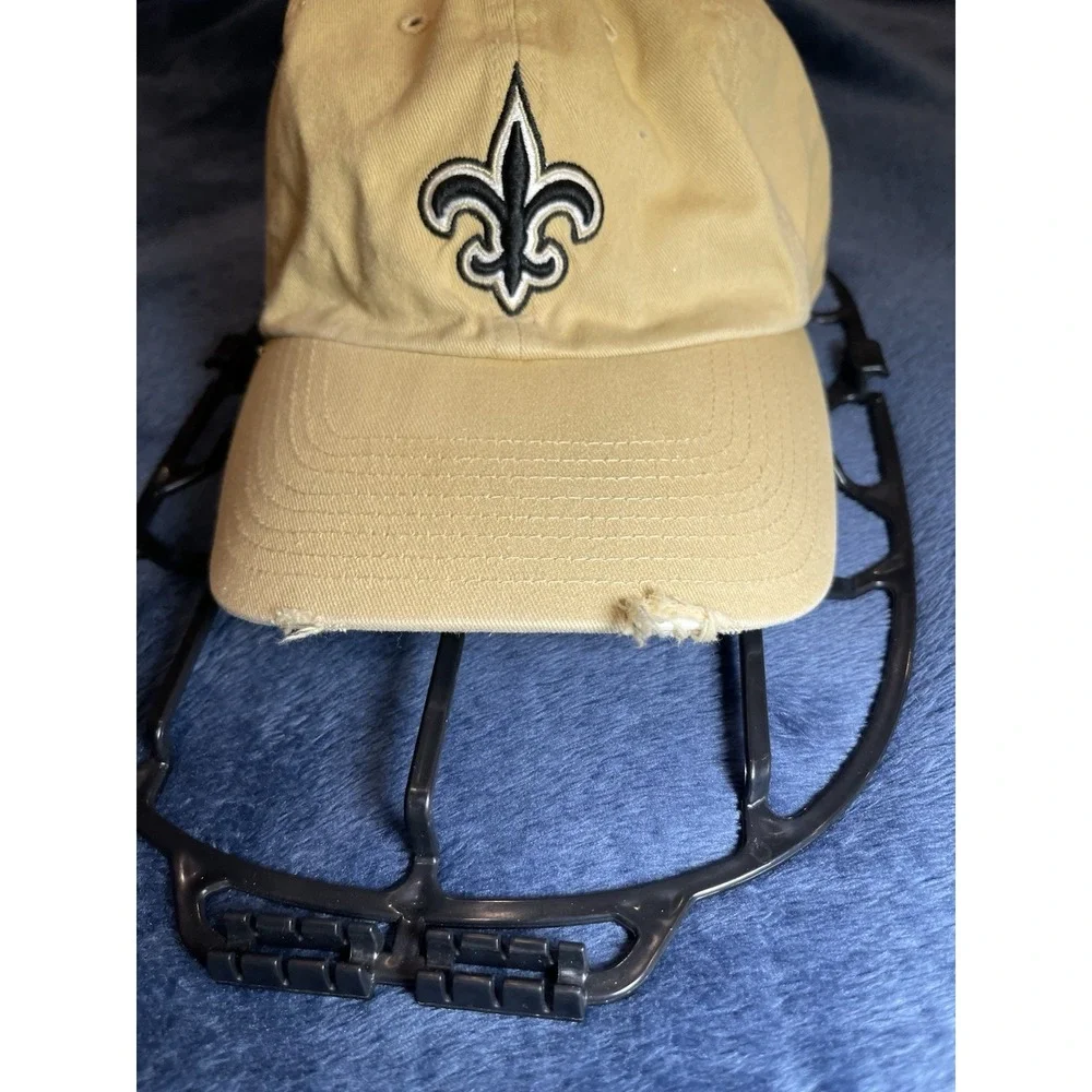 New Orleans Saint Hat 47 Brand Distressed Khaki Tan Cotton Strapback Dad Hat